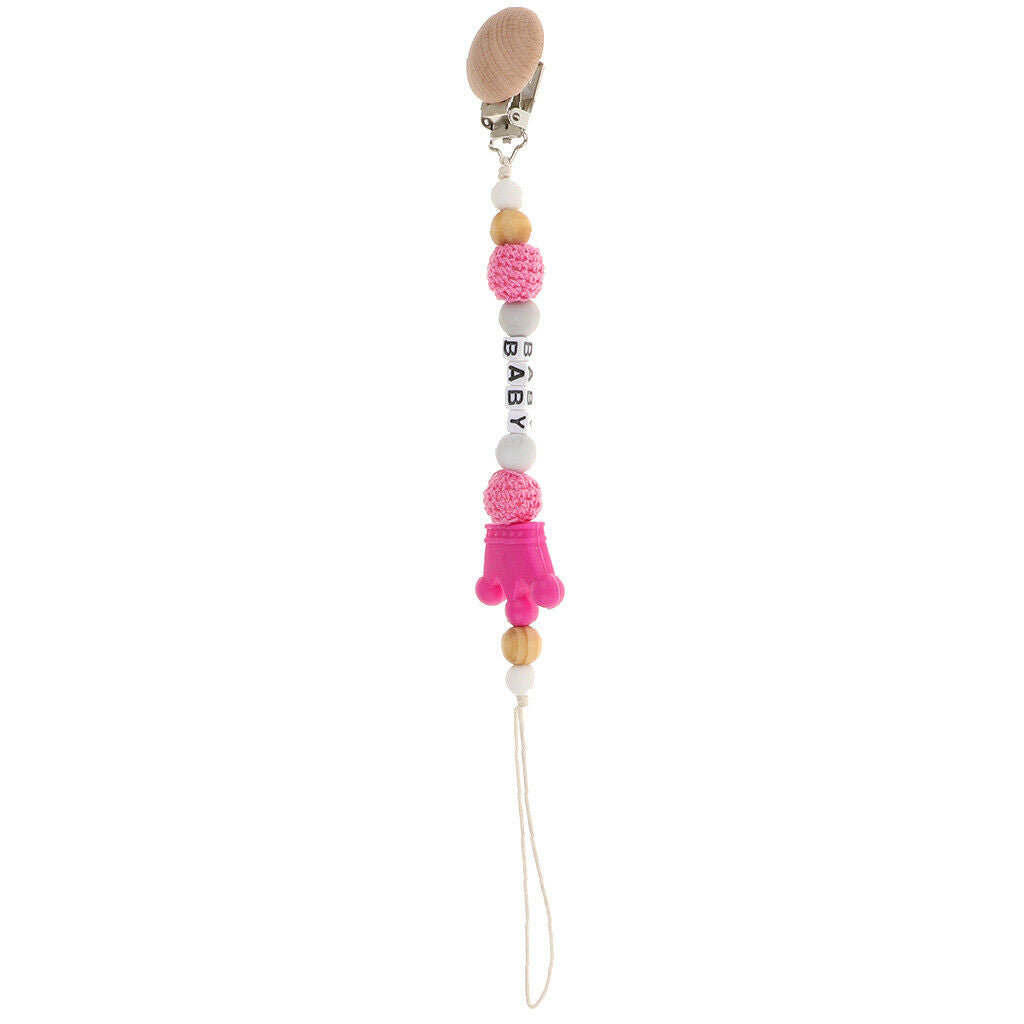 Wooden Dummy Clip Chain Pacifier Clip Holder Baby Gift Shower Rose Red