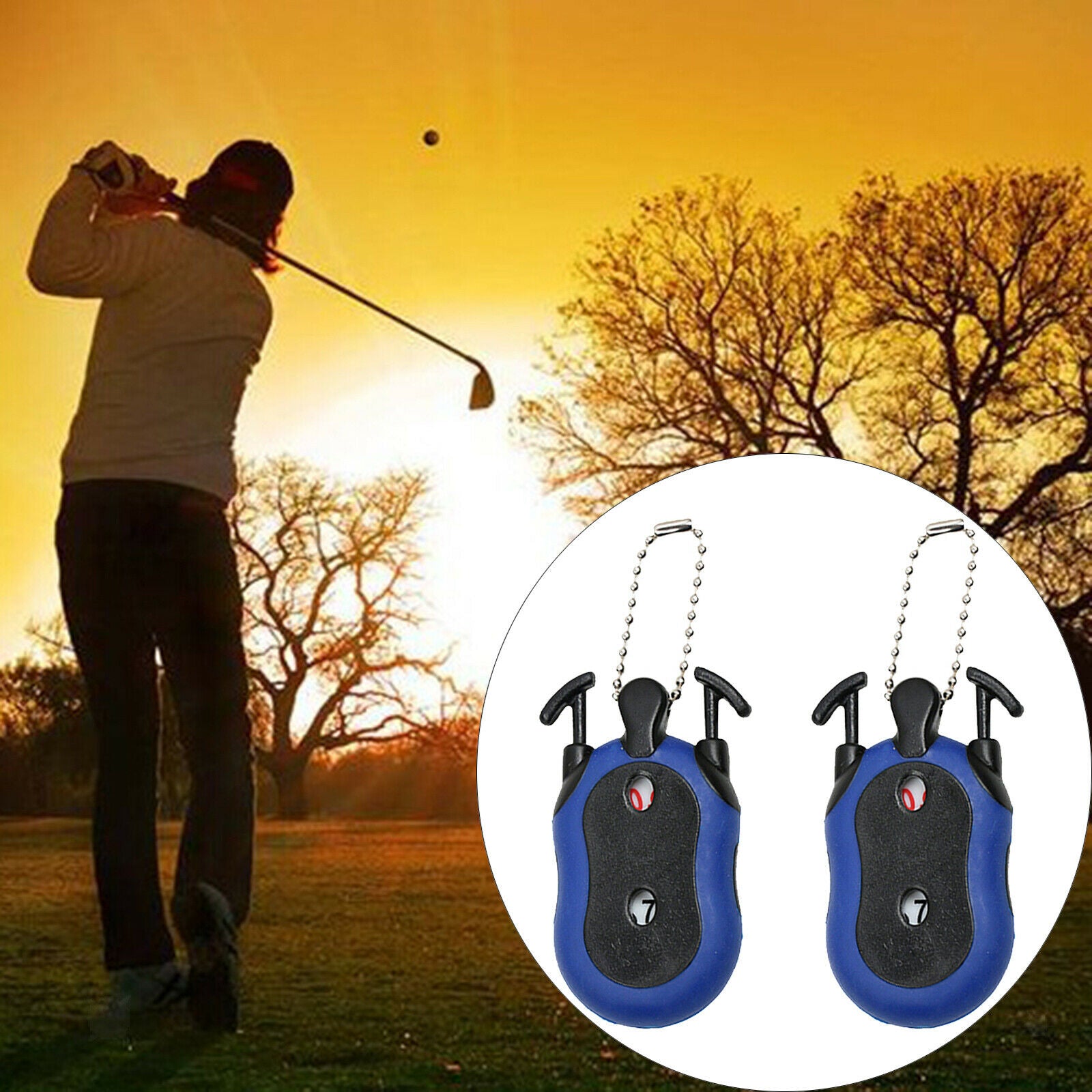 Golf Counter Dual Dial Shot Putt Tally Keeper Scorer with Key Chain Blue