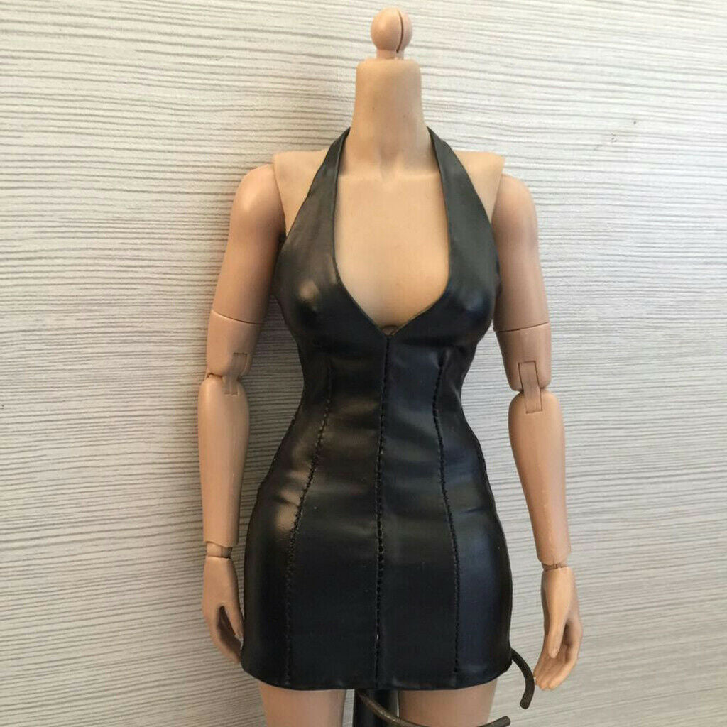 1/6 Black Faux Leather Dress Outfit Clothes for 12" Female Action Figures