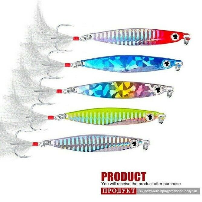 5Pcs 30g Jigs Fishing Lures Metal Hard Baits Lead Alloy FishLure Feather Hooks s