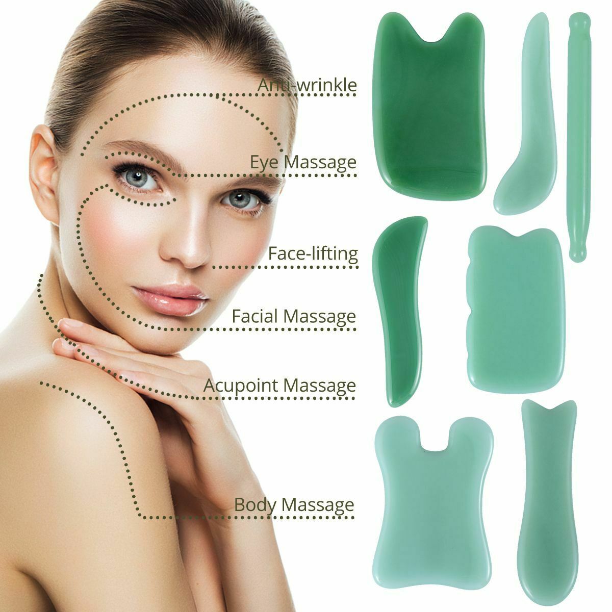 Massage Tool Jade Board Natural Facial Massager Guasha Stone Gua Sha Scraper