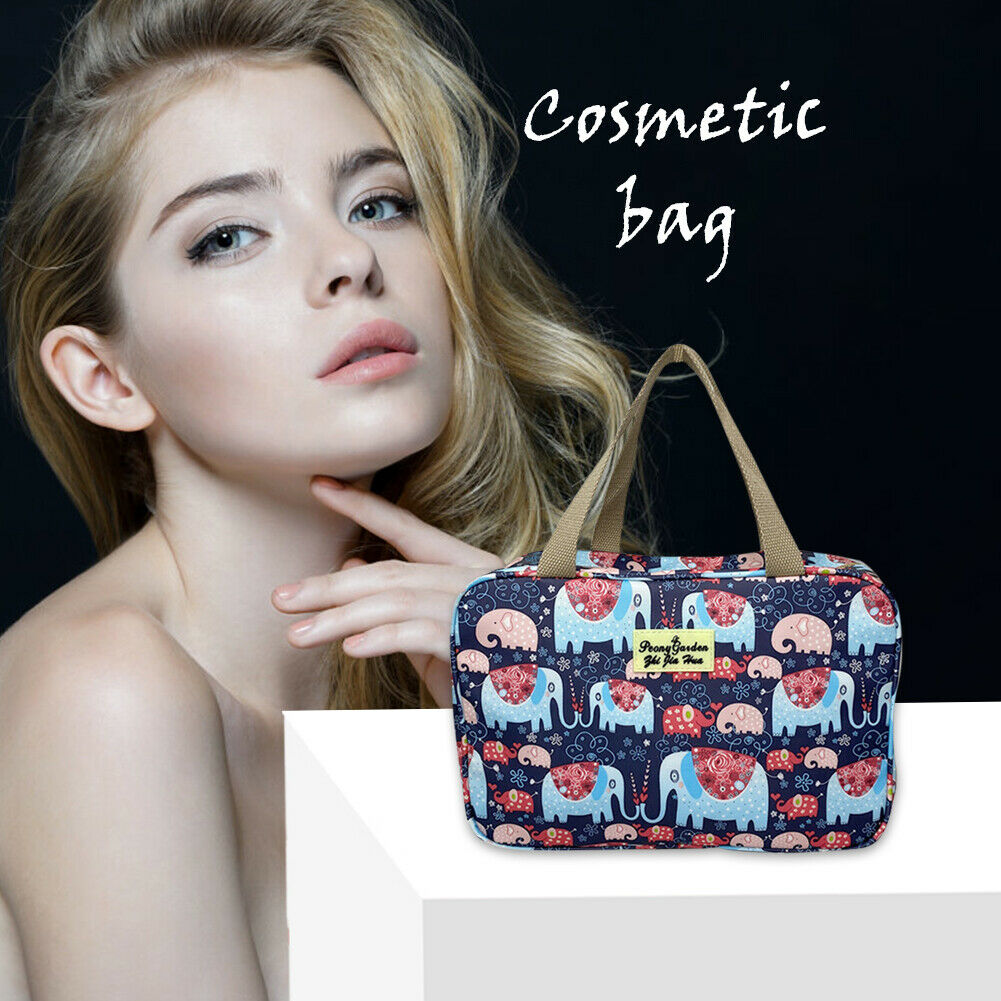 Elephant Printed Makeup Cosmetic Toiletry Storage Handbag Travel Wash Pouch @