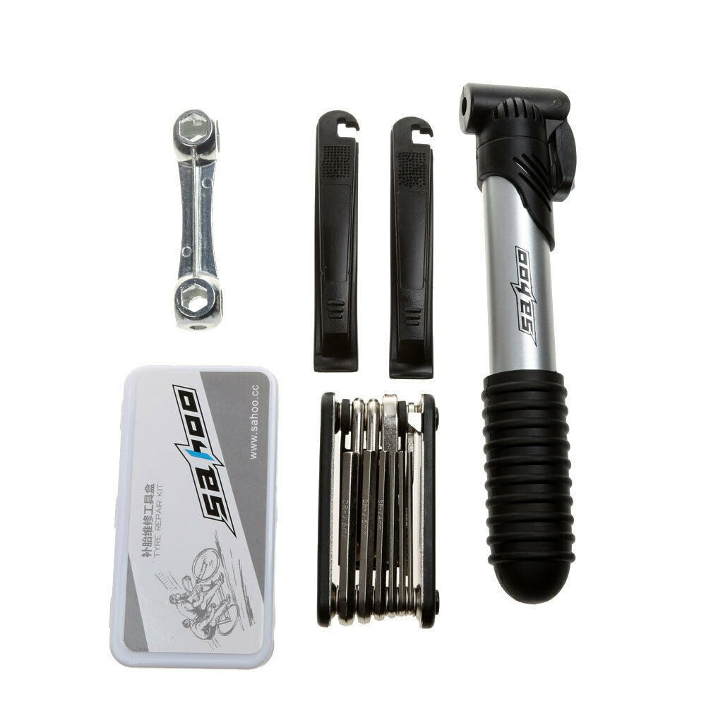 Cycling Bike Cycle Bicycle Tool Kit with Pump Tyre Puncture Repair Set