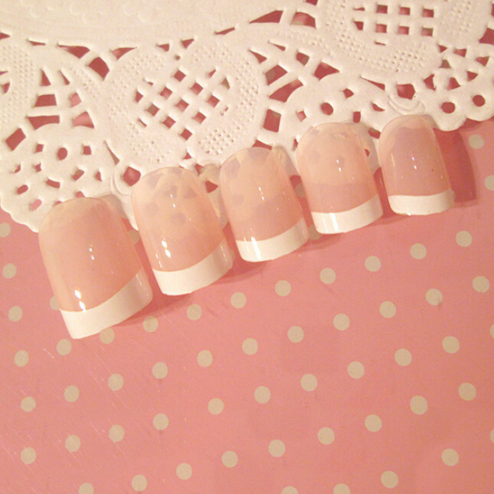 24x Women's French Style DIY Manicure Art Tips False Nails with Glue .l8