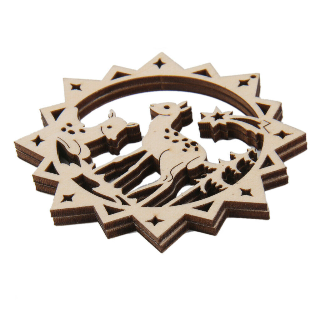 10pcs  Cut Reindeer Wooden Tag Embellishment With String