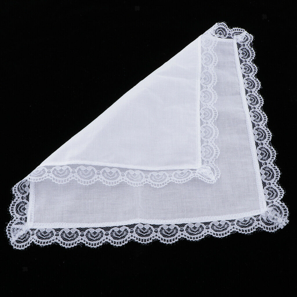 5 Pieces Ladies White Hankies Party Wedding Handkerchiefs Lace Cotton Hanky