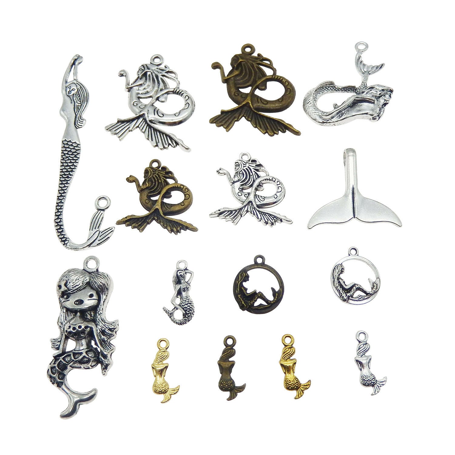 Lot of 10 Mix Metal Alloy Mermaid Charm Necklace Pendant Jewelry Findings DIY
