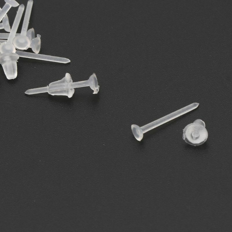 50 Pairs Plastic Invisible Blank Earrings Pins Post with Silicone Earring Backs