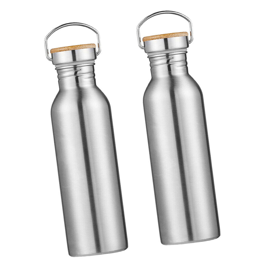 Set of 2 Sports Water Bottle Flask Portable Leakproof Bamboo Lid Cup Bottles