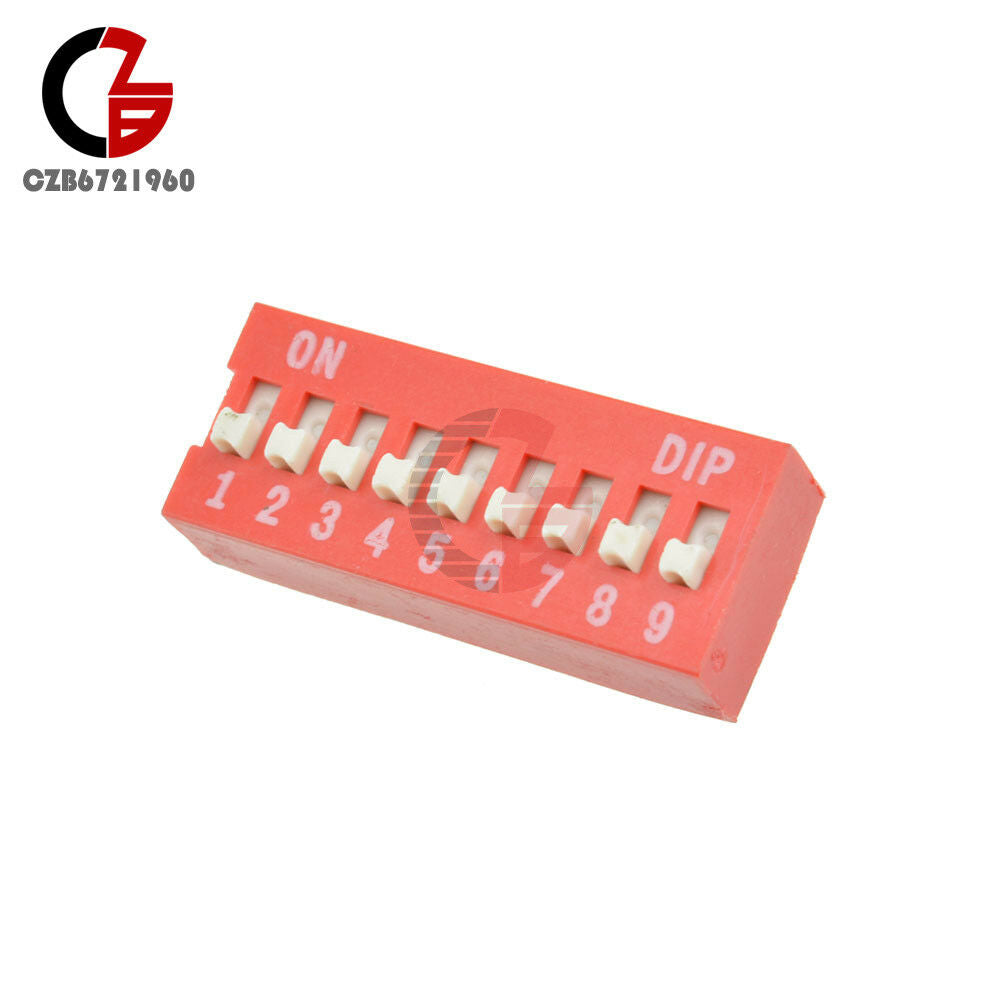 2PCS Slide Type Switch Module 2.54mm 9-Bit 9 Position Way DIP Red Pitch