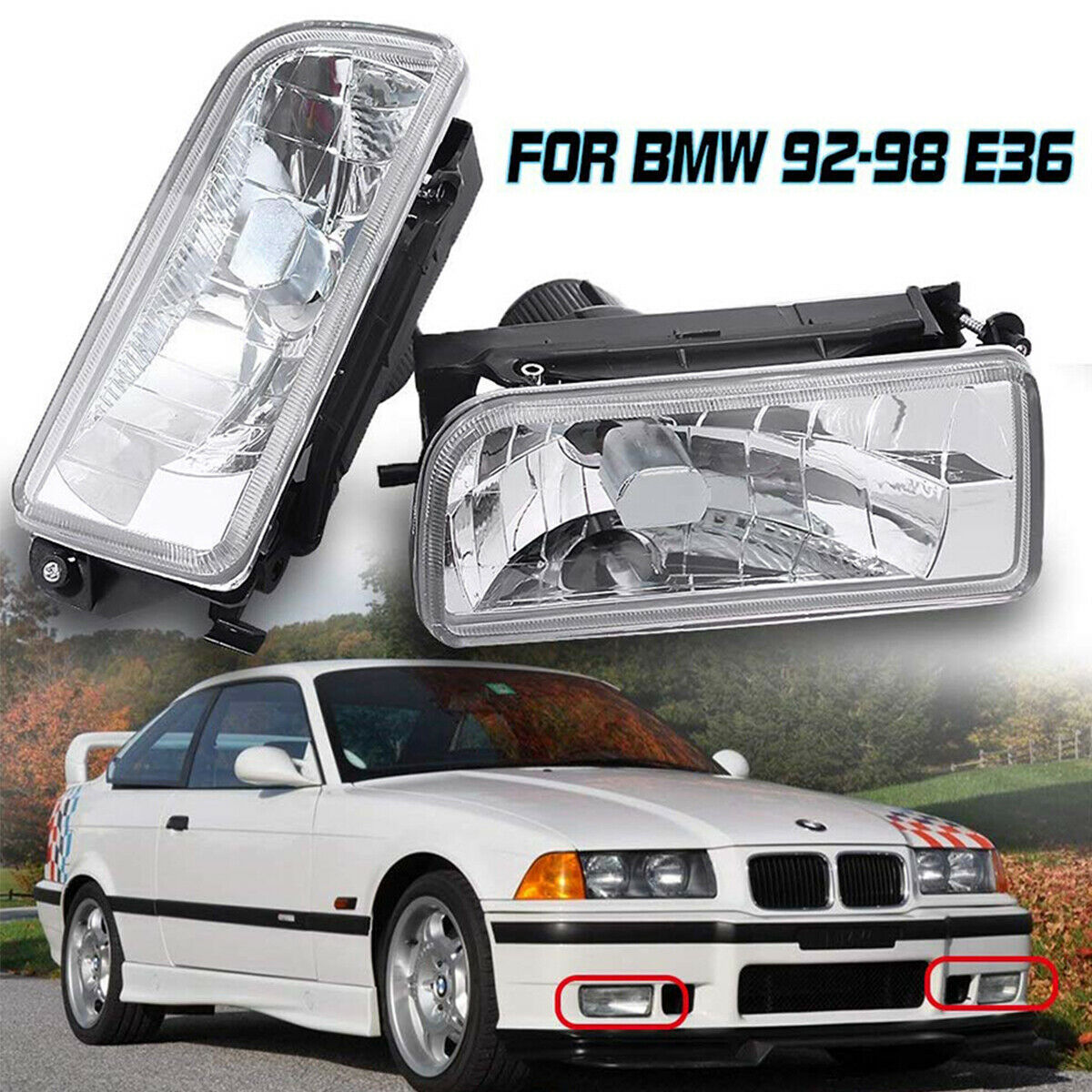 Pair Front Bumper Fog Lights Replacement  For BMW 92-98 E36 3 Series 2/4D