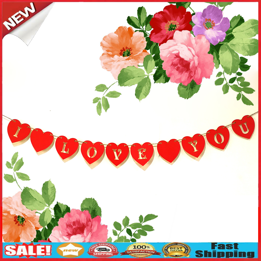 Wooden Hollowed I LOVE YOU Wedding Pendant Festival Party Hanging Ornaments @