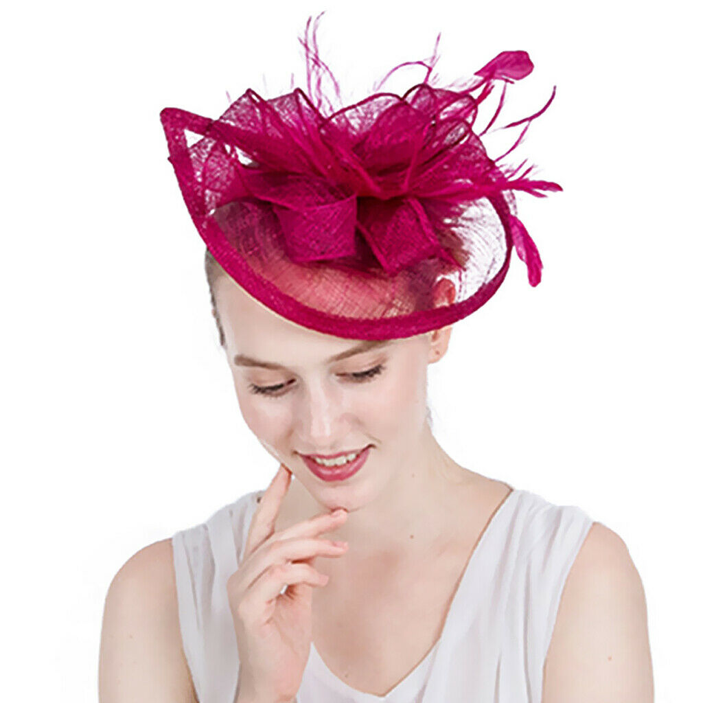 Women Hair Clip Fascinator Headpieces Wedding Bridal Hair Accessory Wine Red