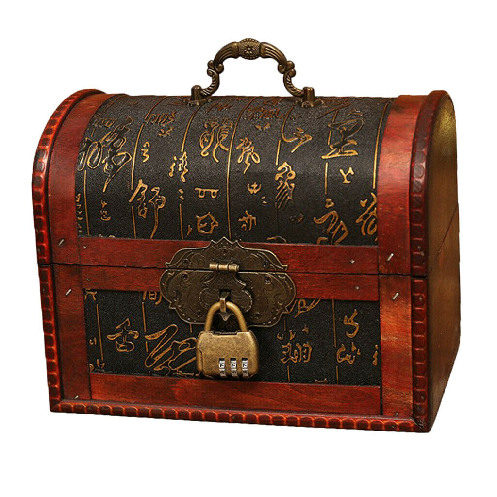 Wooden Jewelry Treasure Chest Trinket Necklace Photos Metal Password Storage Box
