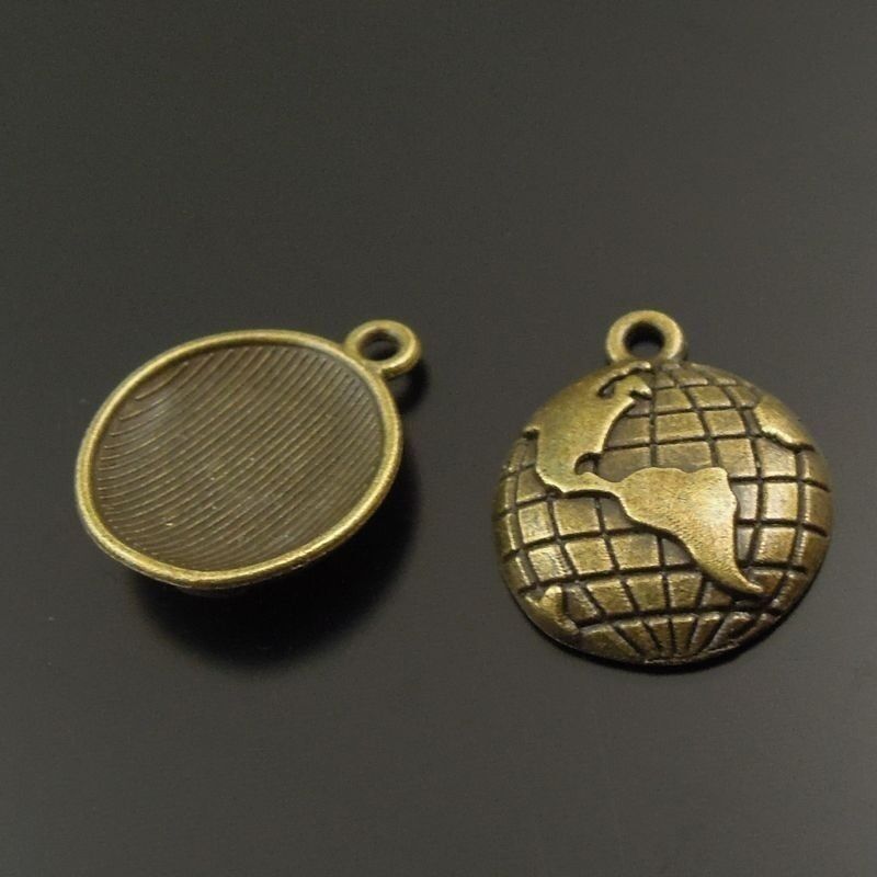 40 pcs Antiqued Bronze Globe Charm Alloy Map Pendant Dangle Handicraft 15*15*4mm