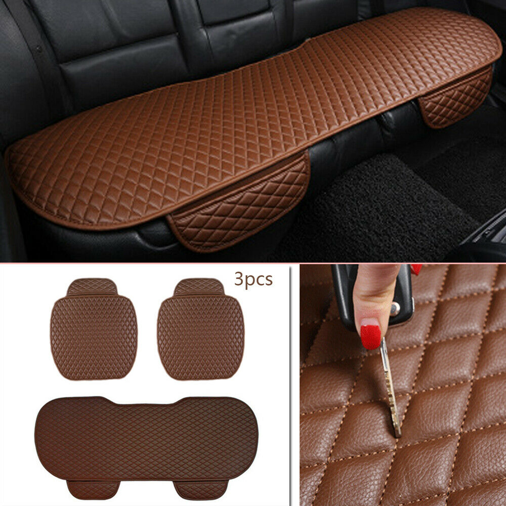 3PCS PU Leather Front+Rear Seat Cushion Car Interior Seat Covers Breathable