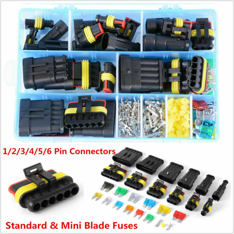 Car Waterproof Electrical Connector Terminal 1/2/3/4/5/6 Pin Way+Blade Fuses Kit