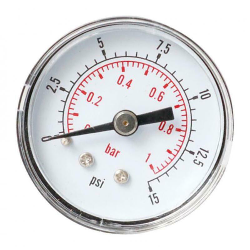 1/8" BSPT 40mm Air Pressure Gauge 0-15 PSI 0-1 Bar Horizontal Back Rear