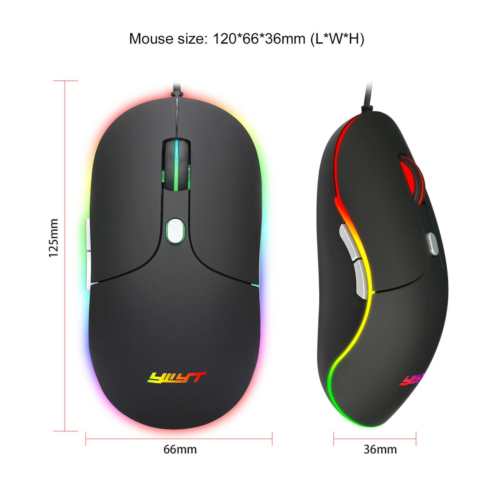 RGB Backlit Wired Gaming Mouse Gamer Mice Programmable Comfortable Black