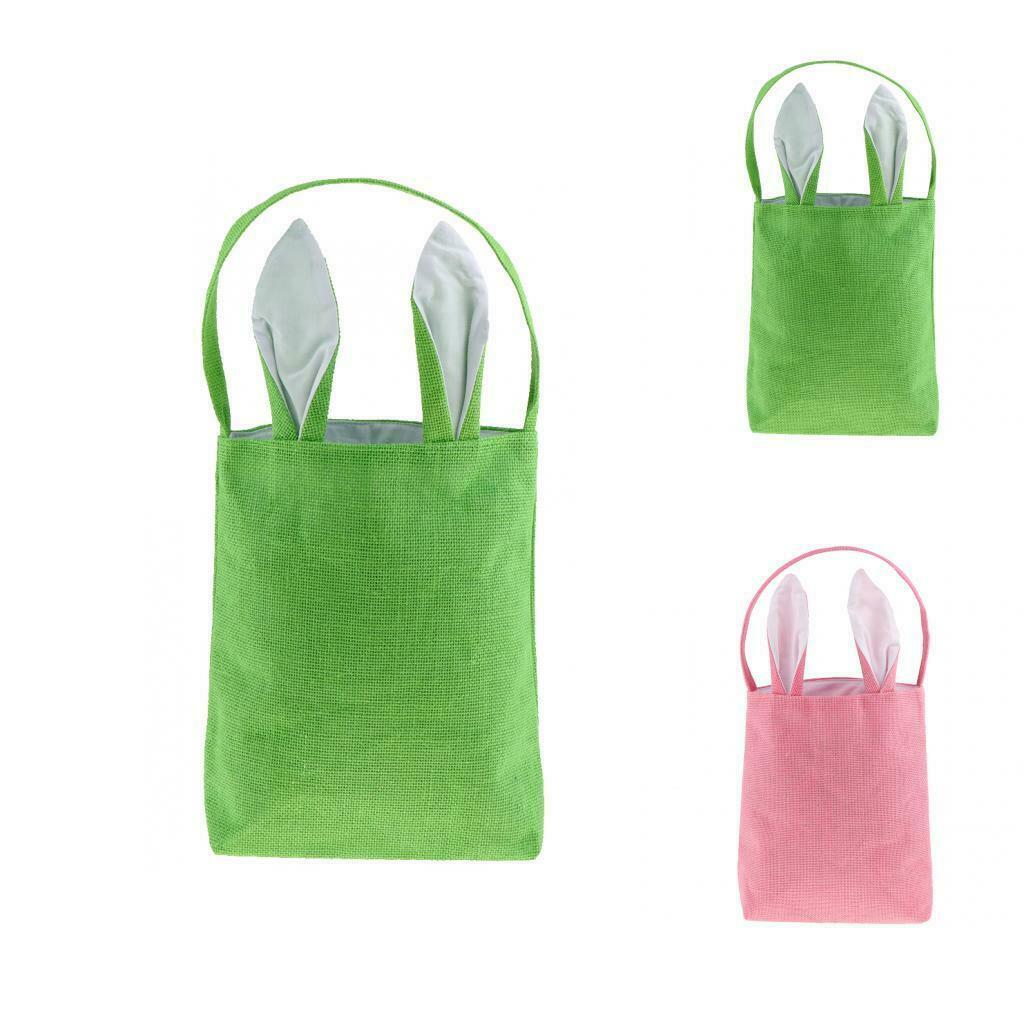 Bunny Ears Bag Jute Tote Hand Bag Carrying Eggs/Gifts for Easter/Party Green