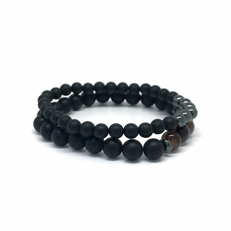 Double Bracelet Anchor & Balance IN Agate And Hematite Man Woman - New