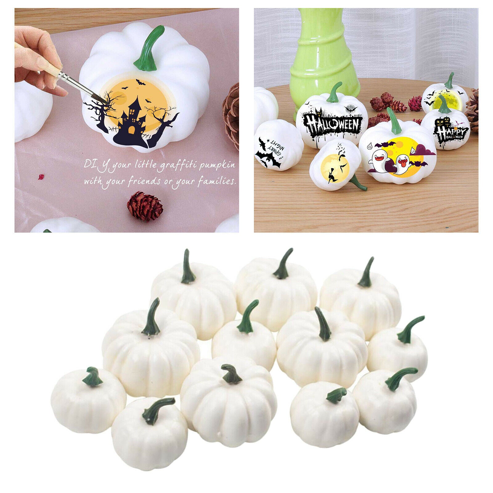2X 12pcs Halloween Harvest Artificial White Pumpkins Bulk Thanksgiving Decor