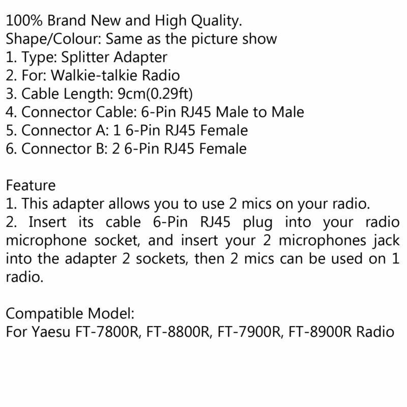 3x Microphone 1 to 2 Splitter Adapter For Yaesu Car Radio FT-7900R FT-8900R  AT2