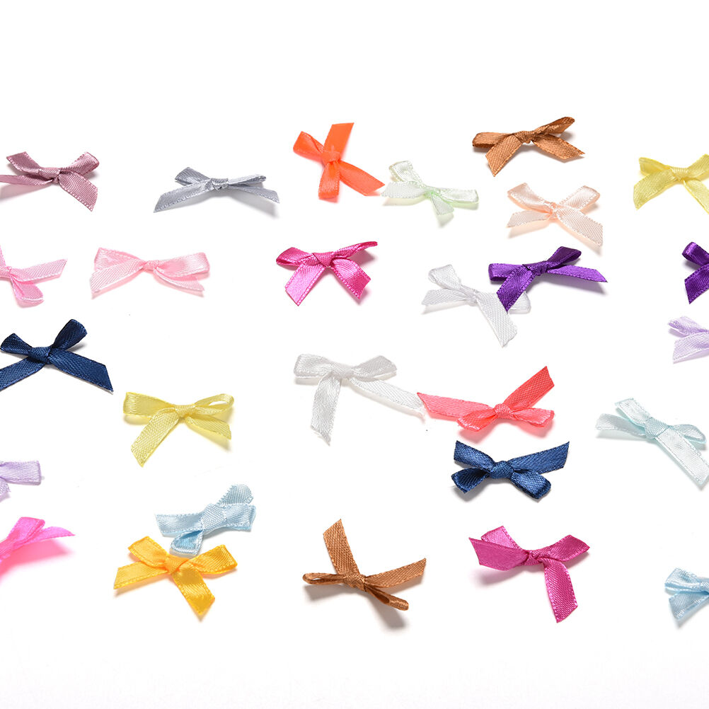 500x Silk Satin Ribbon Bows Ribbons Appliques Scrapbooking Craft DIY 3.5cm*3c XC