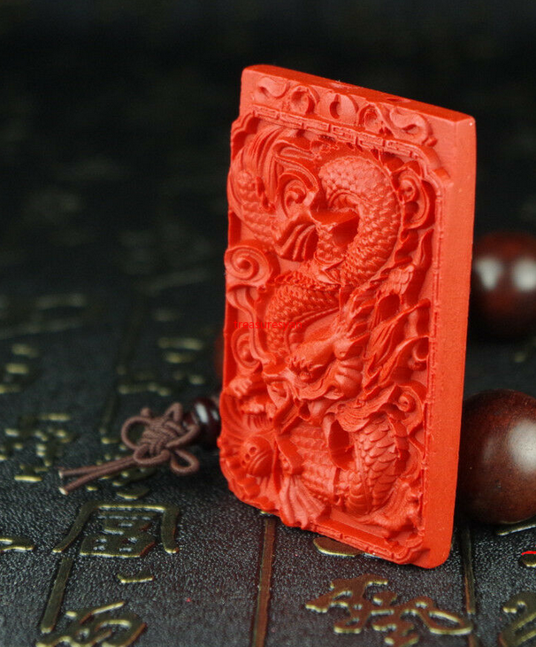Chinese Natural Red Organic Cinnabar Dragon Necklace Pendant