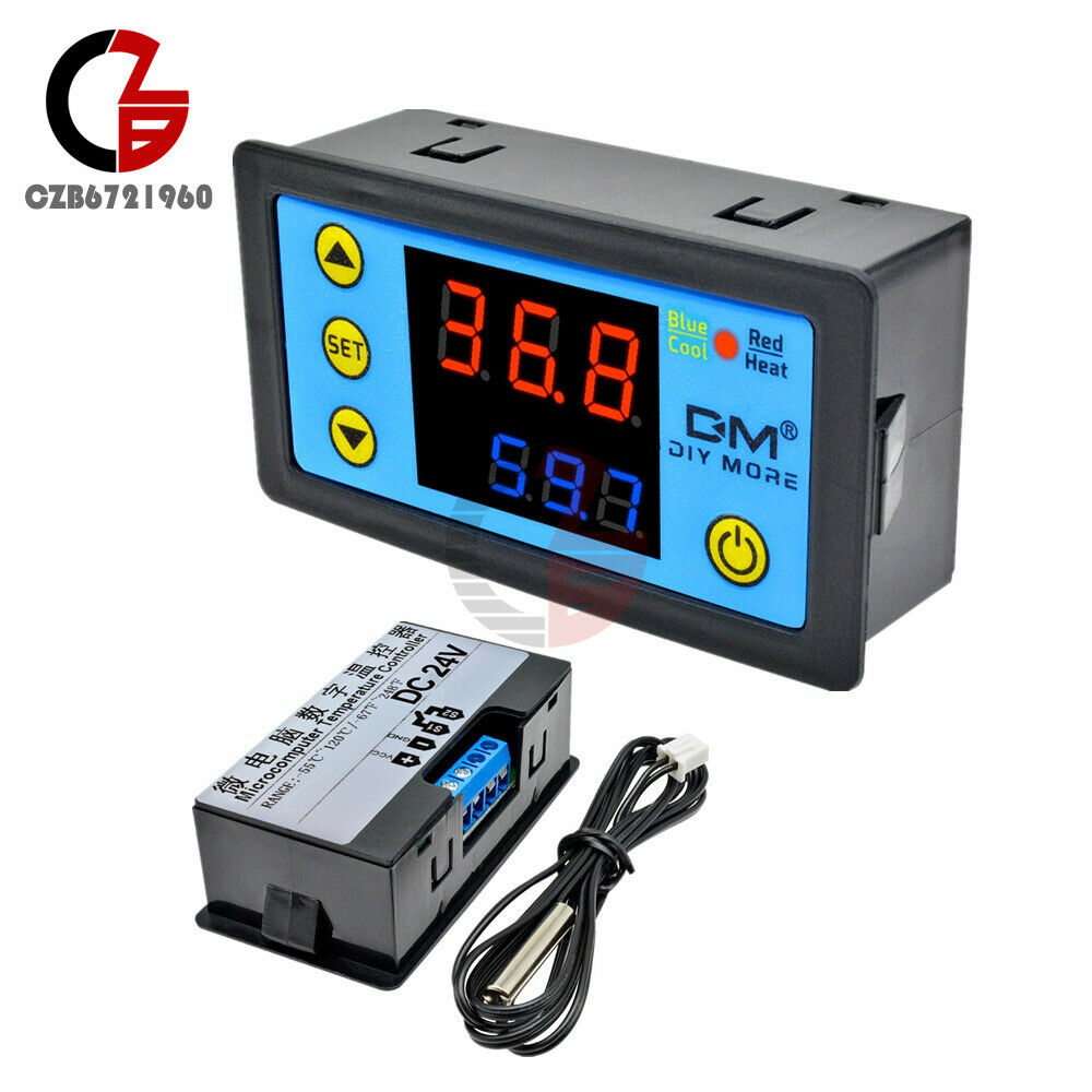 W3231 DC24V Dual Display LCD Red+Blue Digital Thermostat Temperature Controller