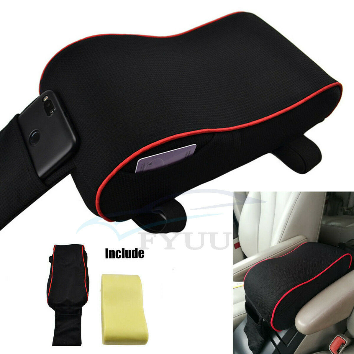 Universal Car Center Console Armrest Pad Memory Foam Arm Rest Protector Mat -USA