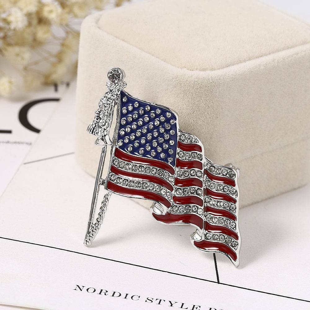American Flag National Flag Star Lapel Pins Crystal Rhinestone Brooch Badge NEW