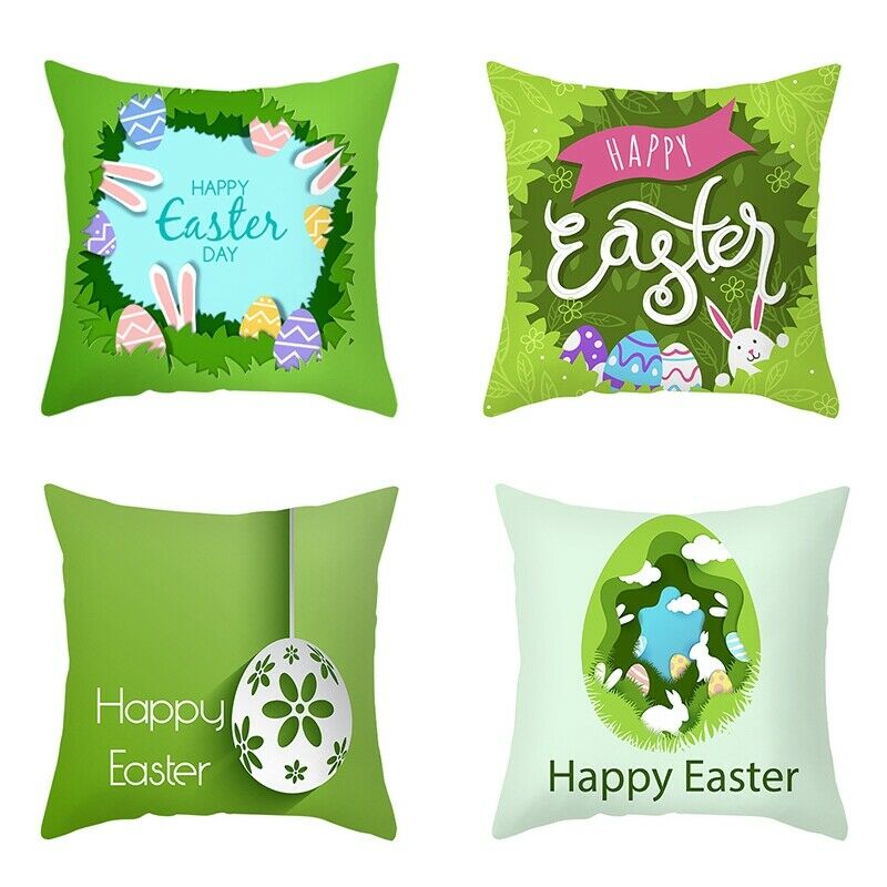 4Pcs Bunny Pillowcase Happy Easter Decorations for Home Easter Rabbit Eggs PW3P4