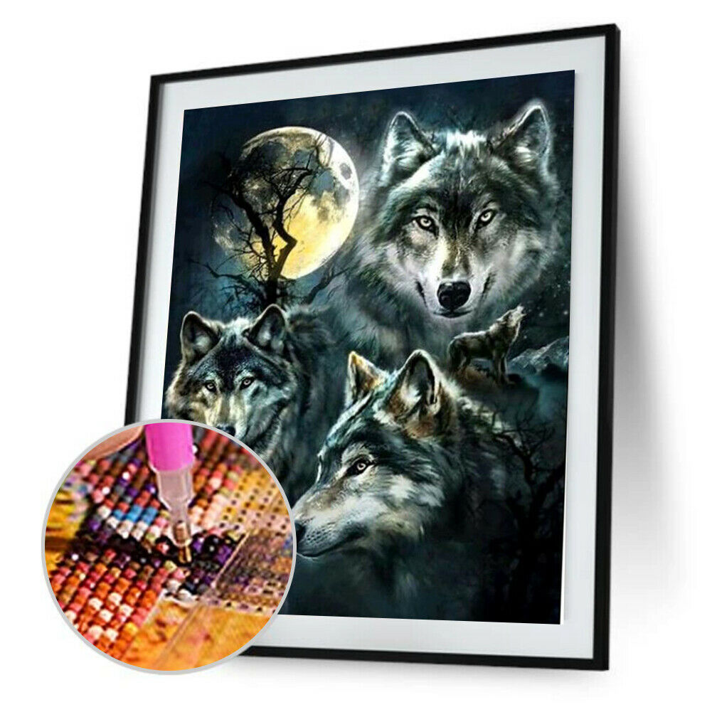 Night Wolf DIY Round Drill Diamond Painting Embroidery Kits Cross Stitch @