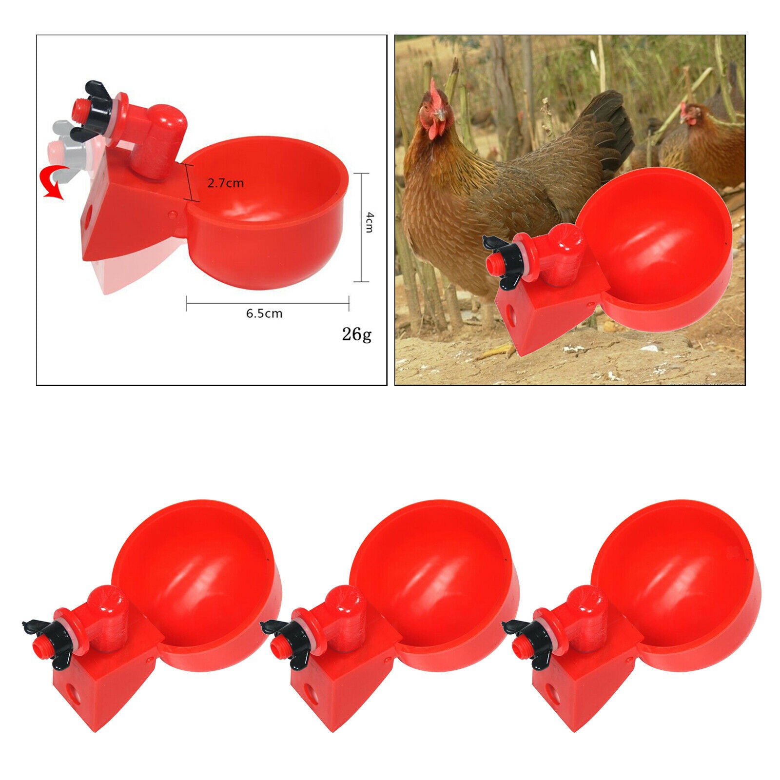 3x Poultry Automatic Watering Cups Dispenser Waterer Goose Quail Pigeon