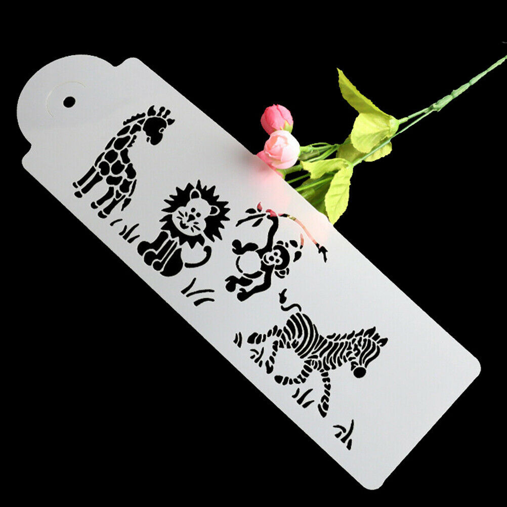 Giraffe Zebra Monkey Lion Cake Stencil Airbrush Painting Mold Cookie Mouss.l8