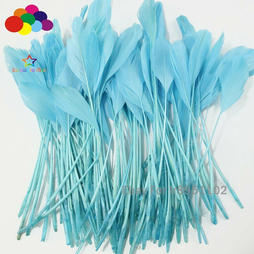 100Pcs 6-8inch sky blue Rooster Tail Feather Clothing Party Decoration Coque