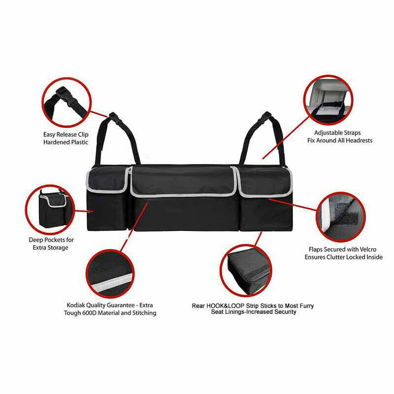 1X Black High Capacity Multi-use Car Truck Seat Back Cargo/ Trunk Organizers Bag