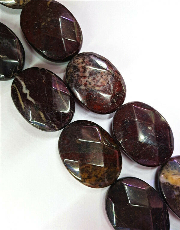 1 Strand 39x30x11mm Brown Red Bloodstone Facet Oval Loose Beads 15.5inch HH8503