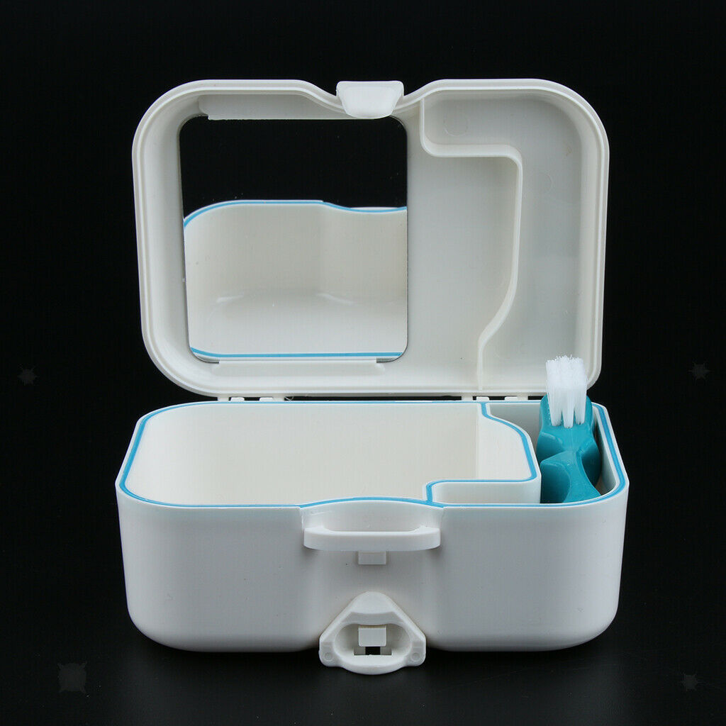 Denture Travel Case with Built In Mirror and Brush – Sturdy, Compact,