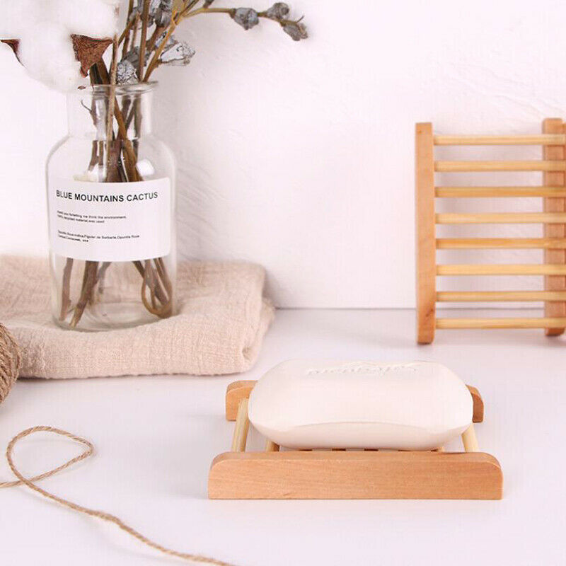 Natural Wood Bamboo Soap Drainer Dishes Tray Soap Dry Holder Storage Rack.l8