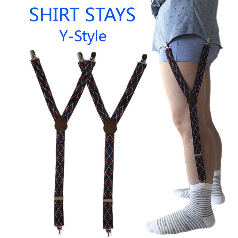 Mens Shirt Stay Garters Y Shape Adjustable Elastic Shirt Straps Sock Non N^qBDA