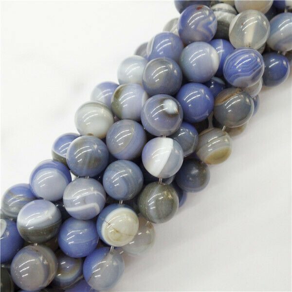 1 Strand 10mm Blue Stripes Onyx Agate Round Ball Loose Beads DIY 15.5inch HH9049