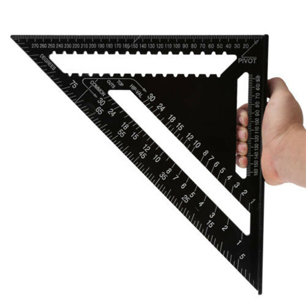 Aluminum Alloy Rafter Square 12" Triangle Ruler Protractor Miter Framing