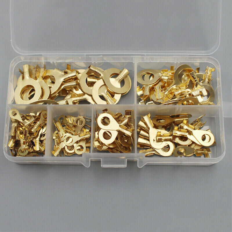 150Pcs Insulated Brass Ring Crimp Terminals Wire Connectors Electrical Kit w/Box