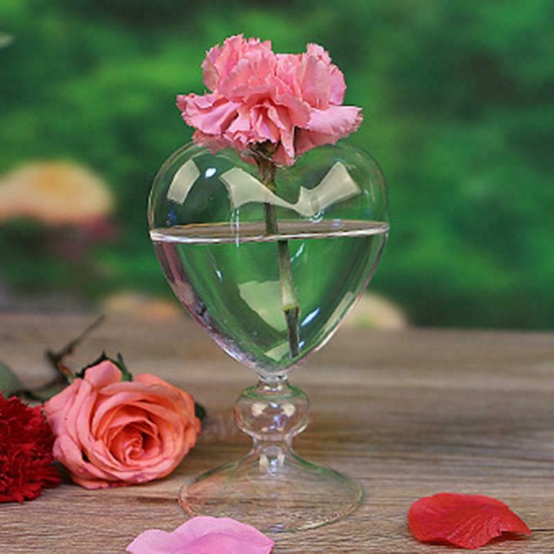 Heart Shape Glass Flower Pot Desktop Standing Vase Planter Container Home Decor