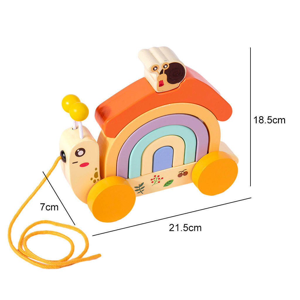 Wooden Rainbow Stacker Montessori Development Color Toys Drag Learning Car