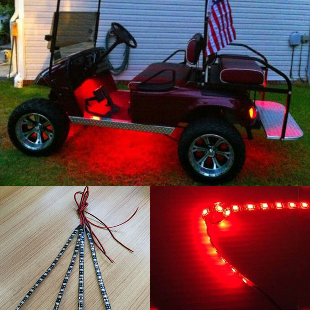 4pc LED RED GOLF CART KART NEON UNDERBODY UNDERGLOW LIGHT 12V CUSTOM WATERPROOF