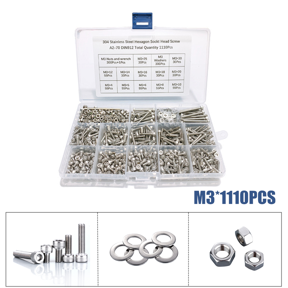 Flat Washer Nut Tightening and Fixing Hardware Hex Bolt Screw Sleeve 1110Pcs/box
