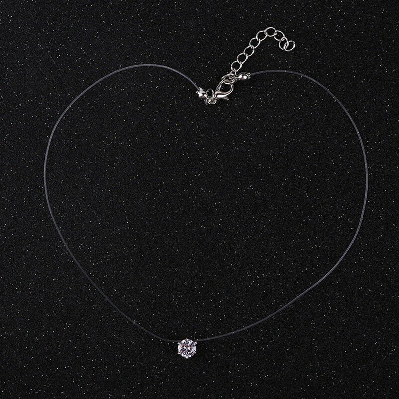 Fashion Women Crystal Necklace Invisible Line Zircon Clavicle Chain Neckla.l8